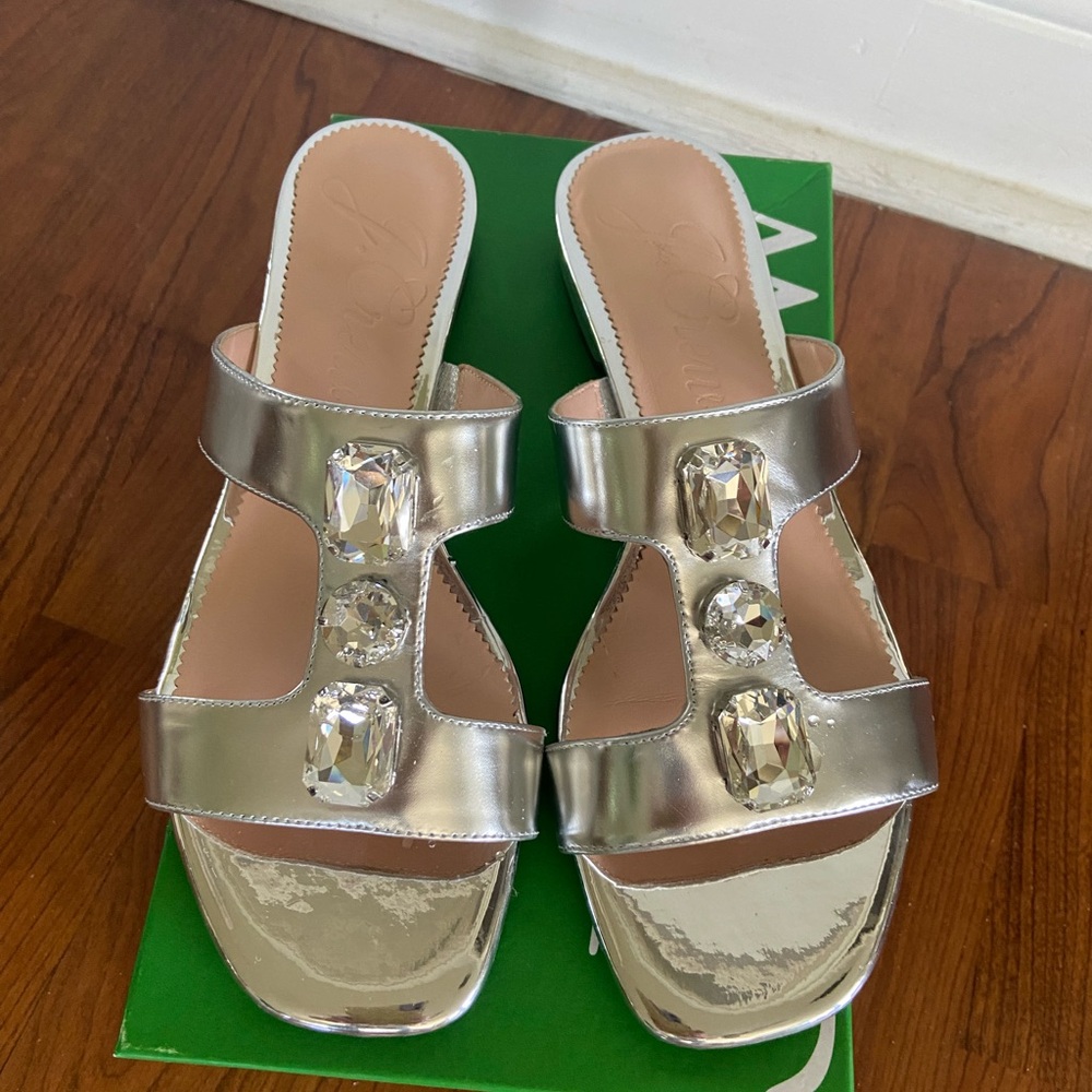 J CREW Hazel leather cutout sandals with clear stones